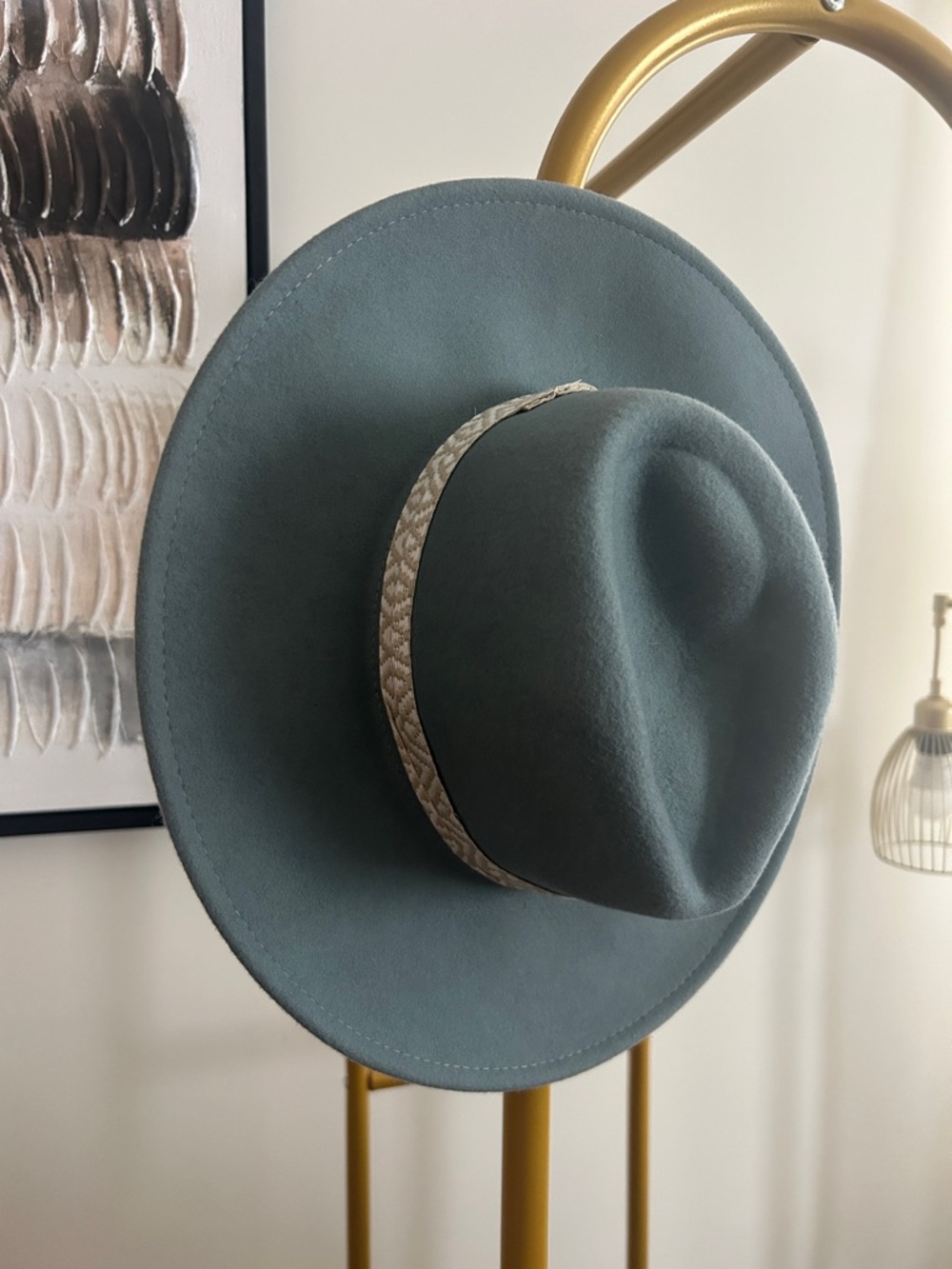 Sonoma Wide-Brim Hat in Dusty Teal with Braided Trim